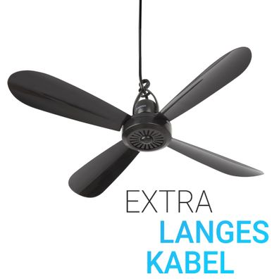 Mobiler Deckenventilator schwarz, Ø40cm ( 5m Kabel ), mit Aufhänger