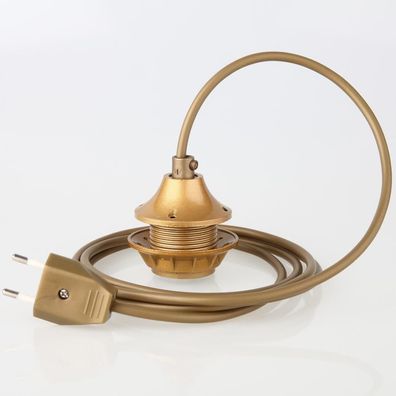 PVC Lampenpendel E27 mit Bakelit Dach-Fassung, gold, inkl. Schraubring – Kabelläng