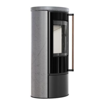 Ofen ERIK Ø150 5 5kW GREY SATIN Keramik Griff aus exotischem Holz Jatoba