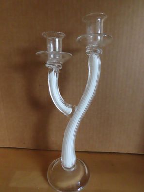 Kerzenständer Glas weiß/klar Zweigform Astform zweiarmig Tafelkerzen ca. 32 cm H