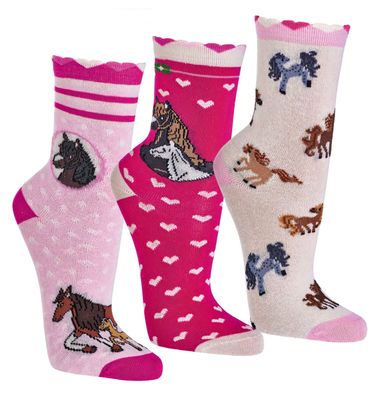 Kindersocken, mit Dessin im 3er Pack, Romantik Pferde