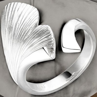 Damen Ring Ginko Ginkgo offen 925 Sterling Silber mattiert Handarbeit Silberring