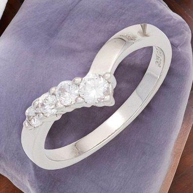 Damen Ring 925 Sterling Silber rhodiniert 4 Zirkonia Silberring