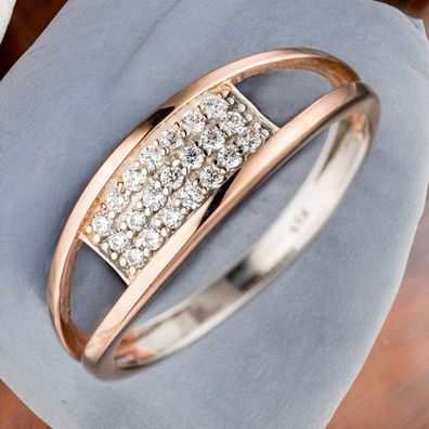 Damen Ring 925 Sterling Silber bicolor mit Zirkonia Silberring