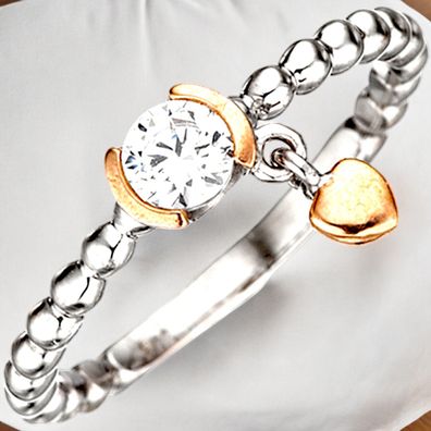 Damen Ring Kugel 925 Sterling Silber bicolor 1 Zirkonia Kugelring
