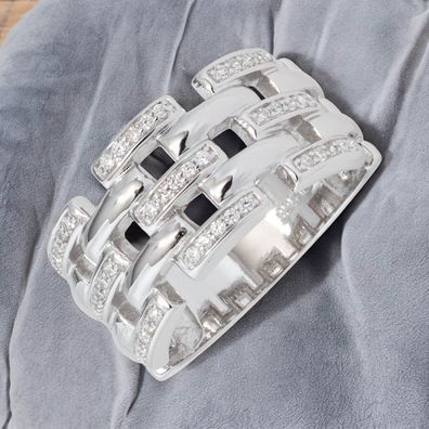 Damen Ring breit 925 Sterling Silber rhodiniert mit Zirkonia Silberring