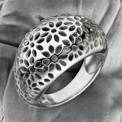 Damen Ring breit mit Blumen Muster 925 Sterling Silber Silberring