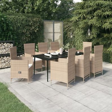 vidaXL 9-tlg. Garten-Essgruppe mit Auflagen Beige
