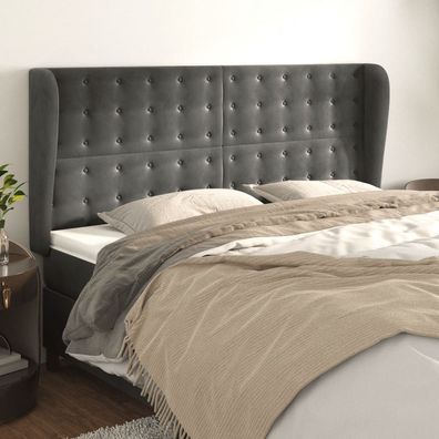 vidaXL Kopfteil mit Ohren Dunkelgrau 163x23x118/128 cm Samt