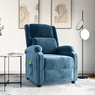 vidaXL Massagesessel Blau Samt