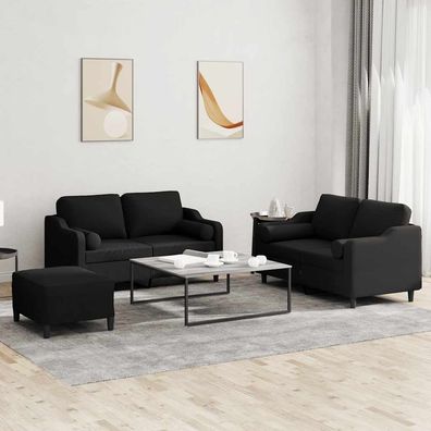 vidaXL 3-tlg. Sofagarnitur mit Kissen Schwarz Stoff