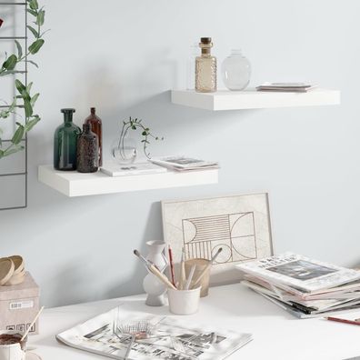 vidaXL Schweberegale 2 Stk. Hochglanz-Weiß 40x23x3,8 cm MDF