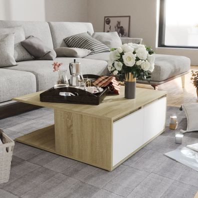 vidaXL Couchtisch Weiß und Sonoma-Eiche 80x80x31 cm Holzwerkstoff