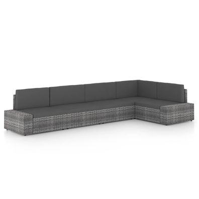 vidaXL 5-tlg. Garten-Lounge-Set mit Kissen Grau Poly Rattan