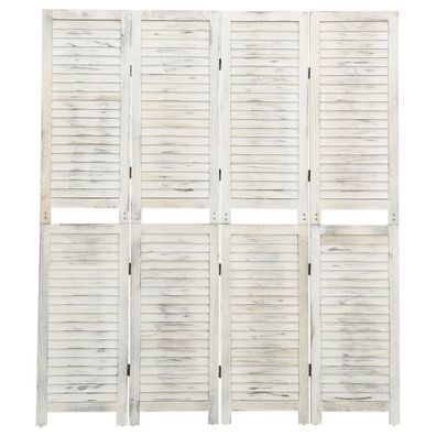 vidaXL 4-tlg. Raumteiler Antik-Weiß 140x165 cm Holz