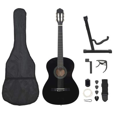 vidaXL 12-tlg. Klassikgitarren-Set für Anfänger Schwarz 4/4 39"