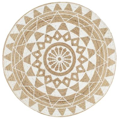 vidaXL Teppich Handgefertigt Jute Weißer Druck 90 cm