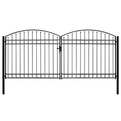 vidaXL Zauntor Doppelflügel Gewölbte Spitze Stahl 400 x 200 cm Schwarz