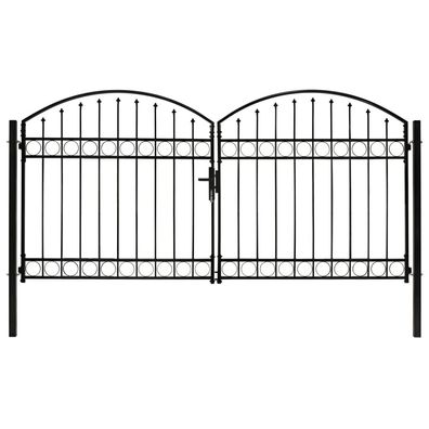 vidaXL Zauntor Doppelflügel Gewölbte Spitze Stahl 300 x 125 cm Schwarz