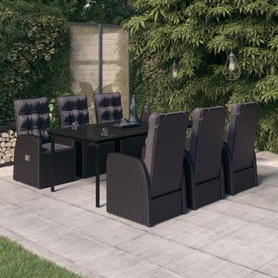 vidaXL 7-tlg. Garten-Essgruppe mit Kissen Schwarz