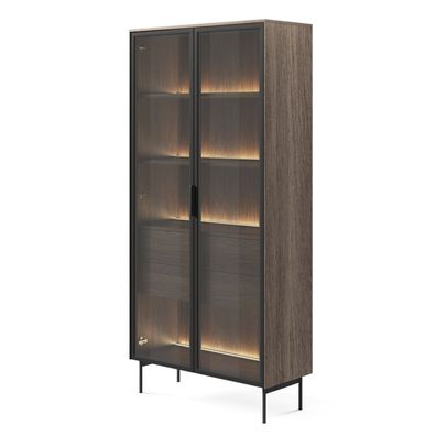 Selsey Lumi - Vitrine mit zwei Schubladen und LED, Eiche Dunin, 91 cm