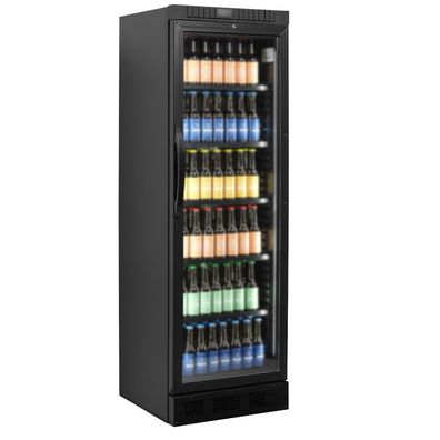Gastro Kühlschrank mit 1 Glastür - 358 Liter, Umluft, schwarz