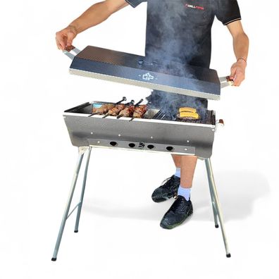 Schaschlikgrill Astana Deluxe Mangal aus rostfreiem Edelstahl mit BBQ Deckel Grill