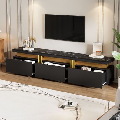 TV-Lowboard 200?cm mit Marmor-Optik, 3 Schubladen & Kabelmanagement