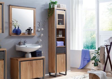 Badhochschrank 45x190cm 'Taipeh' Wildeiche & Metall gebürstet