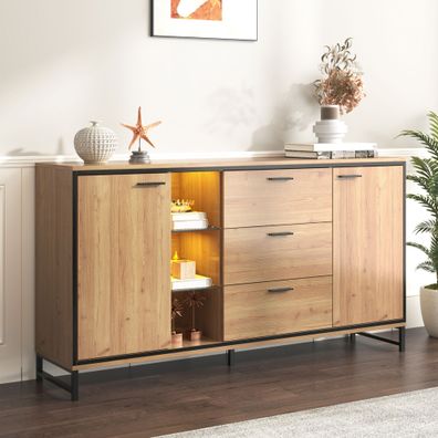 Modernes Sideboard in Holzoptik mit 3 Schubladen & Ablage - Schwarz/Holz