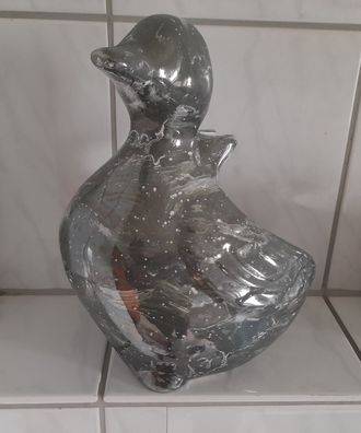 WC-Bürstengarnitur aus Keramik in Form einer Ente grün grau lüstern