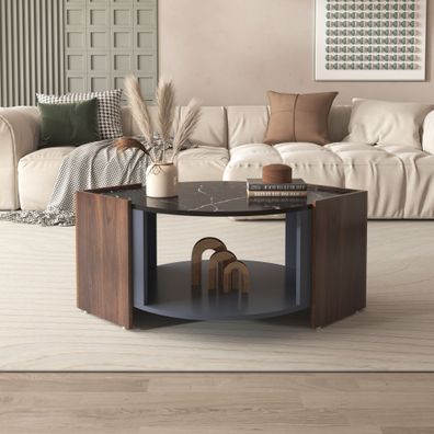 Couchtisch aus Marmor & Walnussoptik - strukturiert & kontrastreich, modern