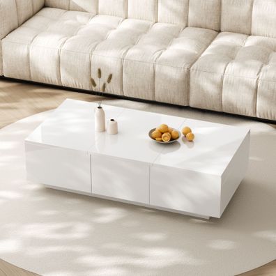 Hochglanz Couchtisch mit Push-Pull-System & doppelseitigen Schubladen