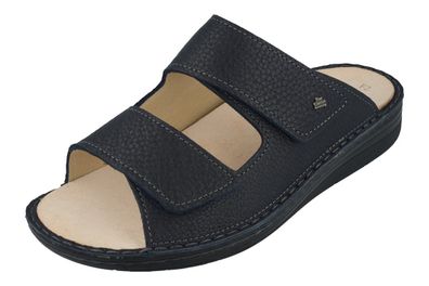 FINN Comfort Paterna Herren Pantolette Hausschuhe blau navy genarbtes Glattleder