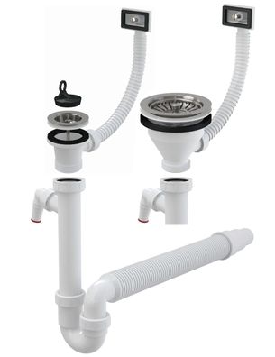 Ablaufgarnitur Siphon Küche Flex Abfluss Röhren Ablauf Spülbecken Spüle Becken