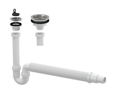 Ablaufgarnitur Siphon Küche Röhren Flex Abfluss Ablauf Spülbecken Spüle Becken