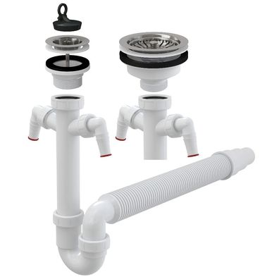 Ablaufgarnitur Siphon Küche Flex Abfluss Röhren Ablauf Spüle Becken Spülbecken