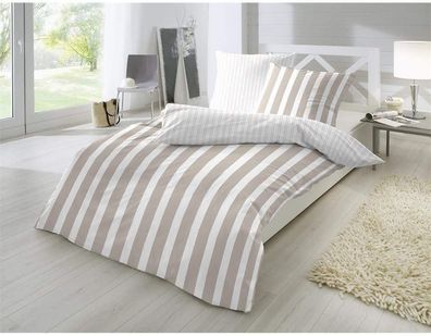 Primera Perkal Bettwäsche 135x200 cm Wende Streifen weiß sand 13367003-70