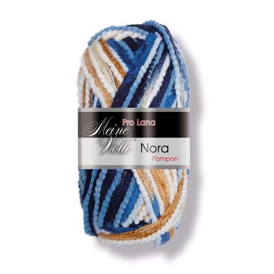 100g "Nora Pompon" - Farbe 107 - blau-beige-weiß