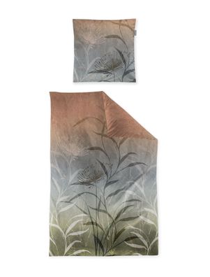 Irisette Wave Mako-Satin Bettwäsche 155x220 Gräser Halme rost grau oliv 8641-90