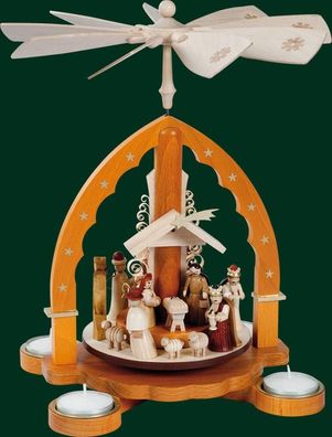 Tischpyramide Christi Geburt mit Teelichter braun Höhe= 27cm NEU Holzpyramide Tis