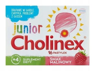 Cholinex Junior, Himbeer-Geschmack, 16 Lutschtabletten fuer Kinder ab 4 Jahren