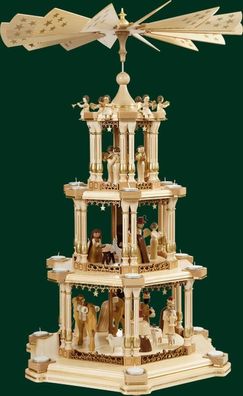 Tischpyramide Christi Geburt 3 stöckig natur mit Teelichter Höhe= 86cm NEU Holzpy
