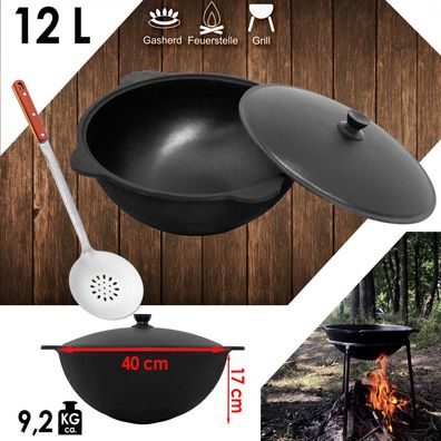 Gusseisen Kasan 12L rund Namangan Aluminium Deckel Campingtopf Kazan WOK Kessel