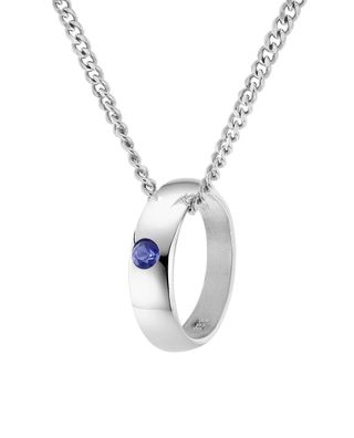trendor Schmuck Anhänger Taufring 333 Weißgold mit Saphir an Silber-Halskette 68064