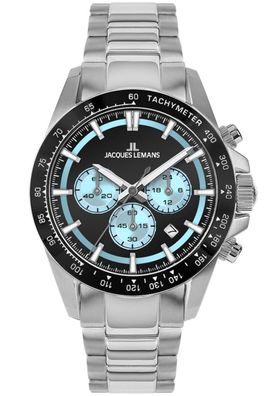 Jacques Lemans Herrenuhr Chronograph Schwarz/Eisblau 1-2207B