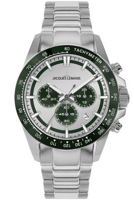 Jacques Lemans Herren-Uhr Chronograph Silberfarben/Grün 1-2207E