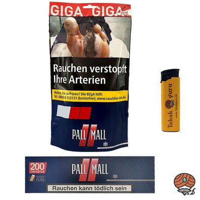 Pall Mall Red/Rot Volumentabak 95g Giga Beutel + Xtra Hülsen + Feuerzeug