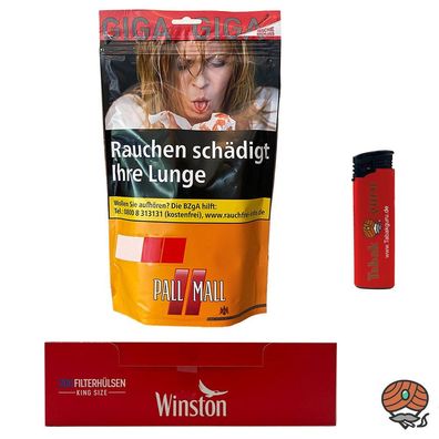 Pall Mall Allround Giga Beutel 104g, 200 Winston King Size Hülsen, Feuerzeug