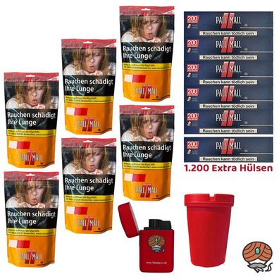 Pall Mall Allround Tabak Beutel 6x 104g, Red Xtra Hülsen, Aschenbecher